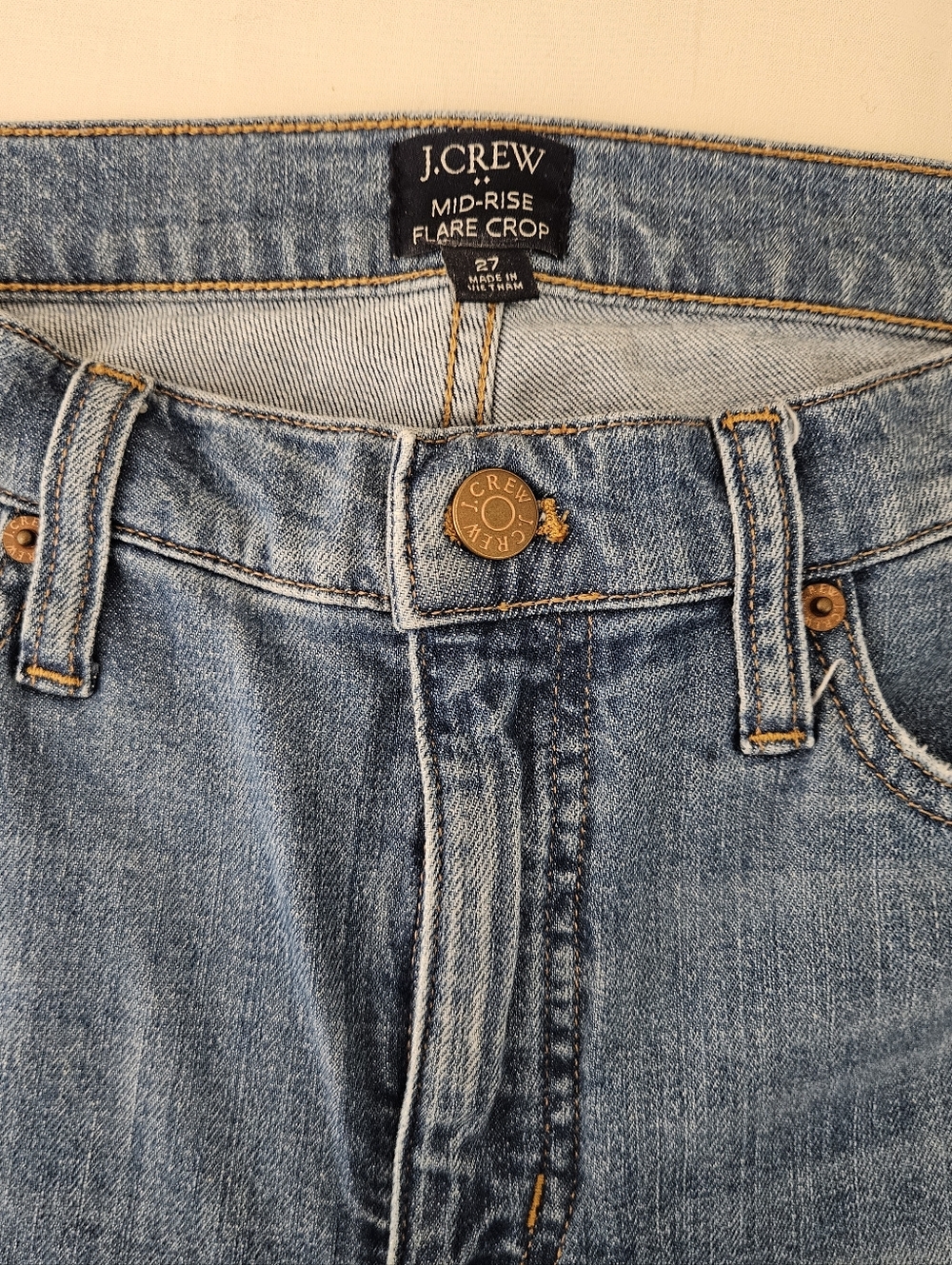 J. Crew Flare Crop Jeans Mid Rise Raw Hem Cropped Ankle Length Stretch Denim 27 - Picture 6 of 9